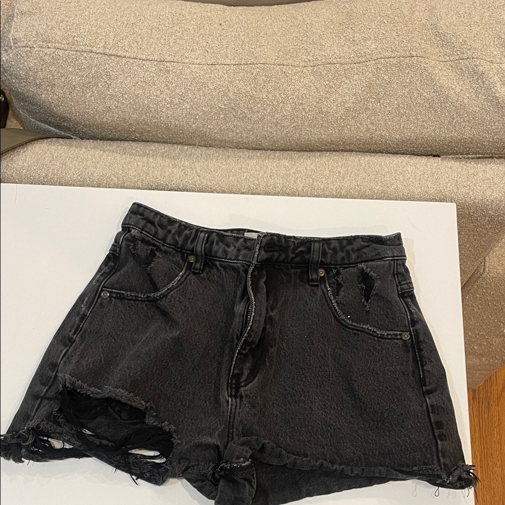 Distressed Black Denim Shorts